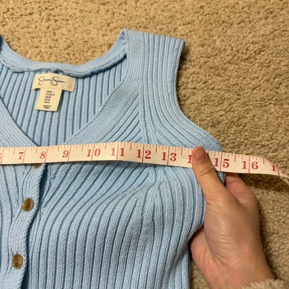 Jessica Simpson Light Blue Ribbed Knit Button Vest Sleeveless Top NWOT Size XS - Picture 4 of 8